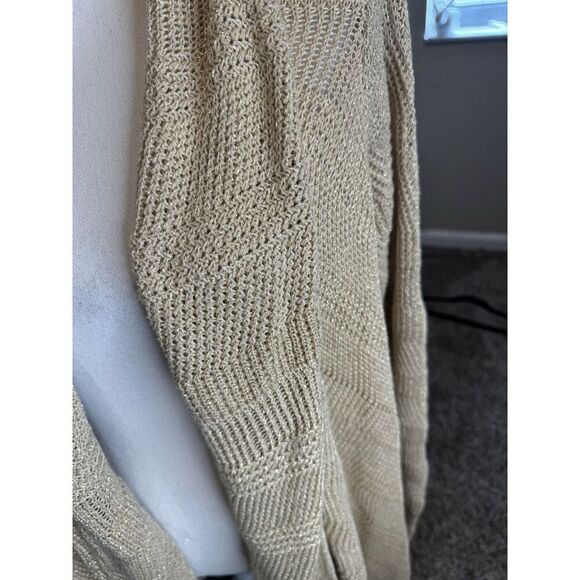 Lauren Ralph Lauren Metallic Gold Cardigan Sweater Linen Blnd Asymmetric Sz L XL - Picture 7 of 9